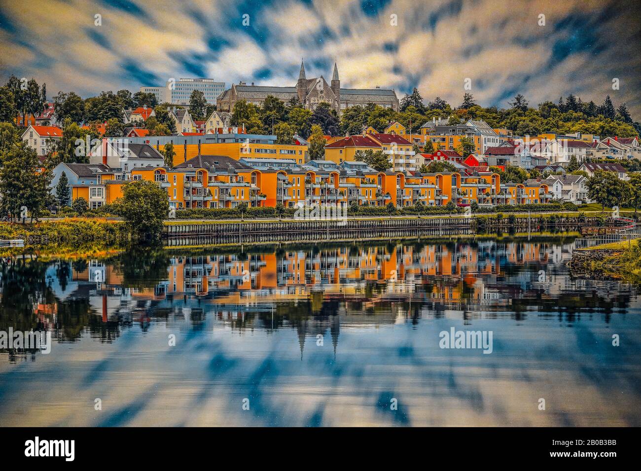 Sunset Cityscape of Trondheim, Norway - architecture background Stock Photo