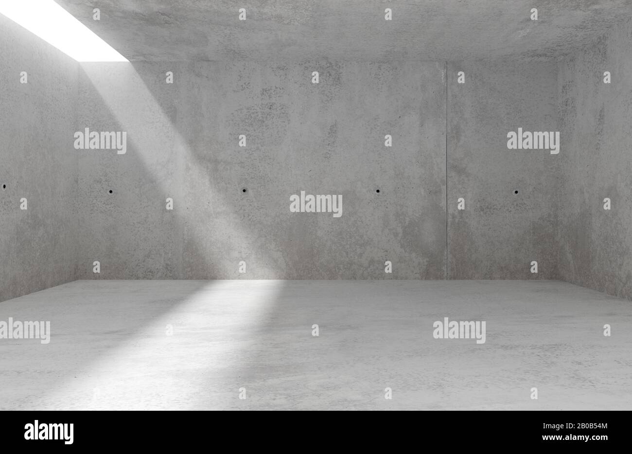 Abstract empty, modern concrete room with sidelit backwall and rough floor - industrial interior background template, 3D illustration Stock Photo