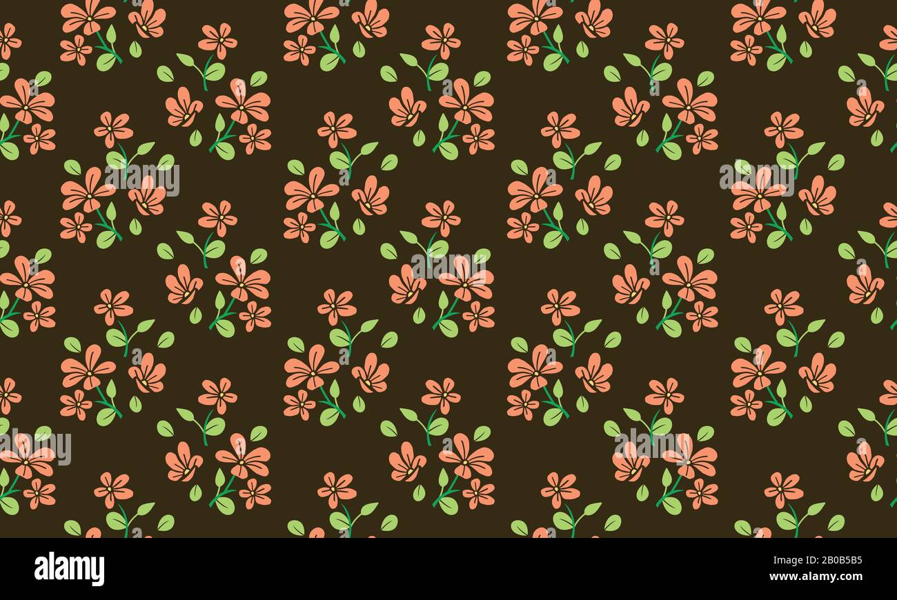Simple spring floral pattern background, with leaf and floral drawing ...