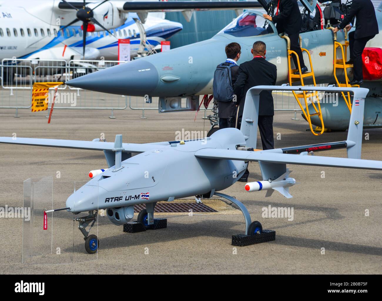 Singapore - Feb 12, 2020. Military drone aircraft standing for display ...