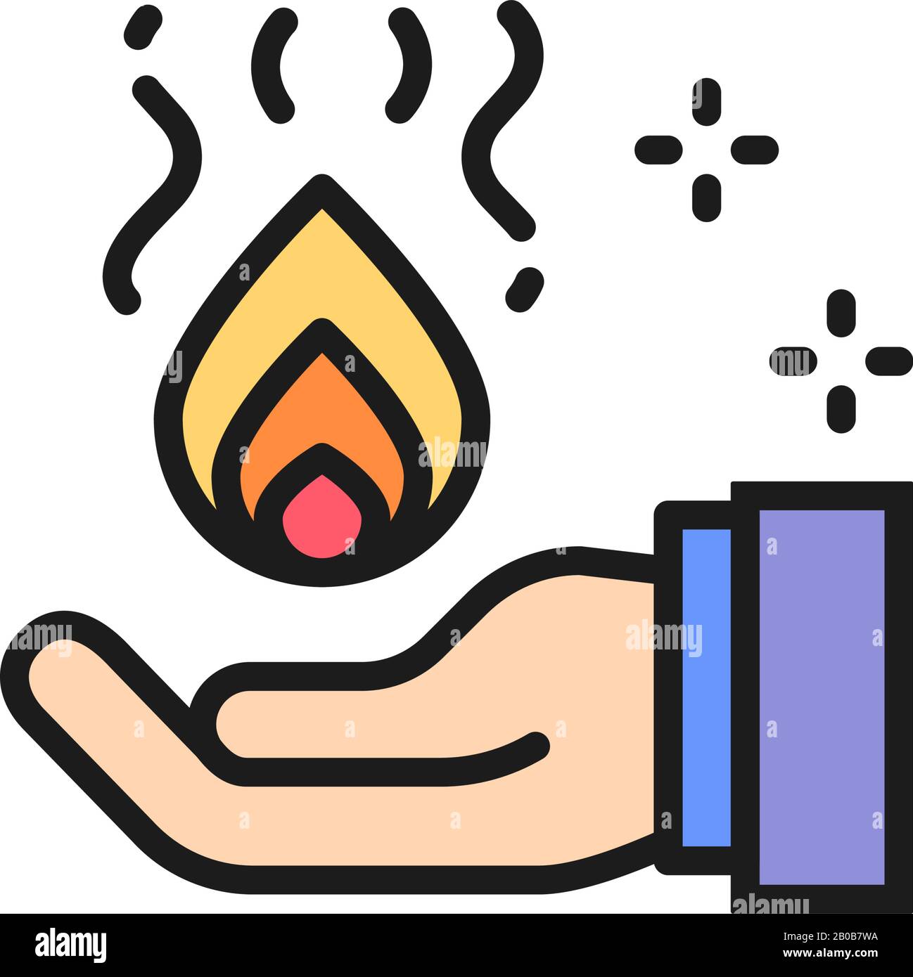 Trick with fire in hand, magic flat color line icon Stock Vector Image