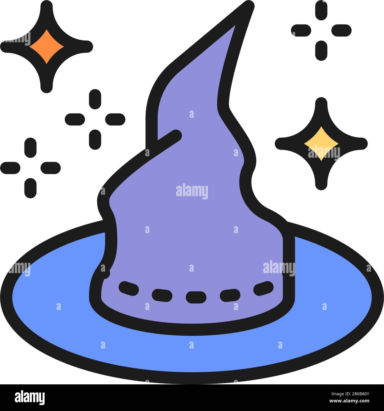 Witch hat for magic tricks flat color line icon. Stock Vector
