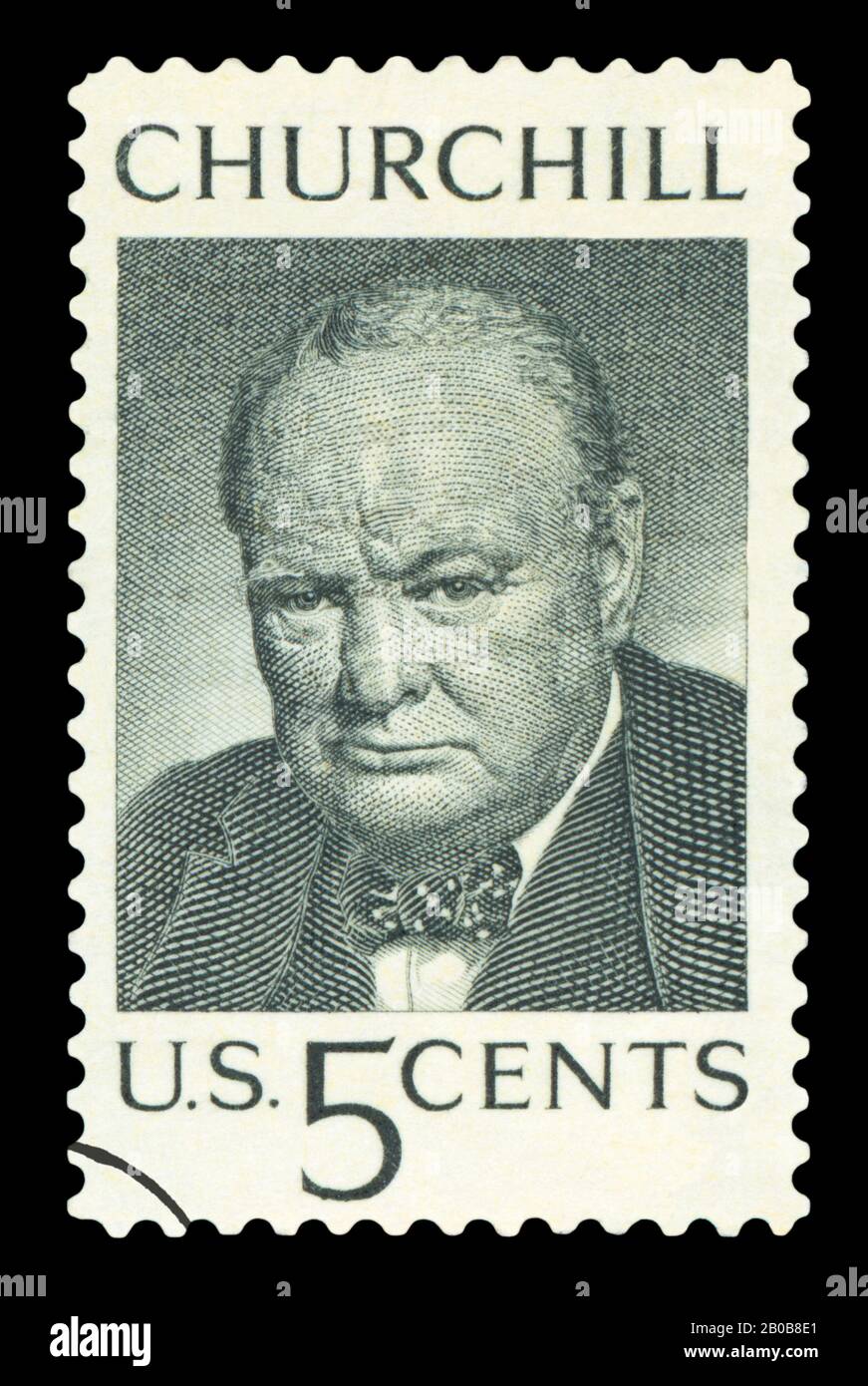UNITED STATES OF AMERICA - CIRCA 1965: A used postage stamp printed in United States shows a portrait of the British Prime Minister Sir Winston Church Stock Photo