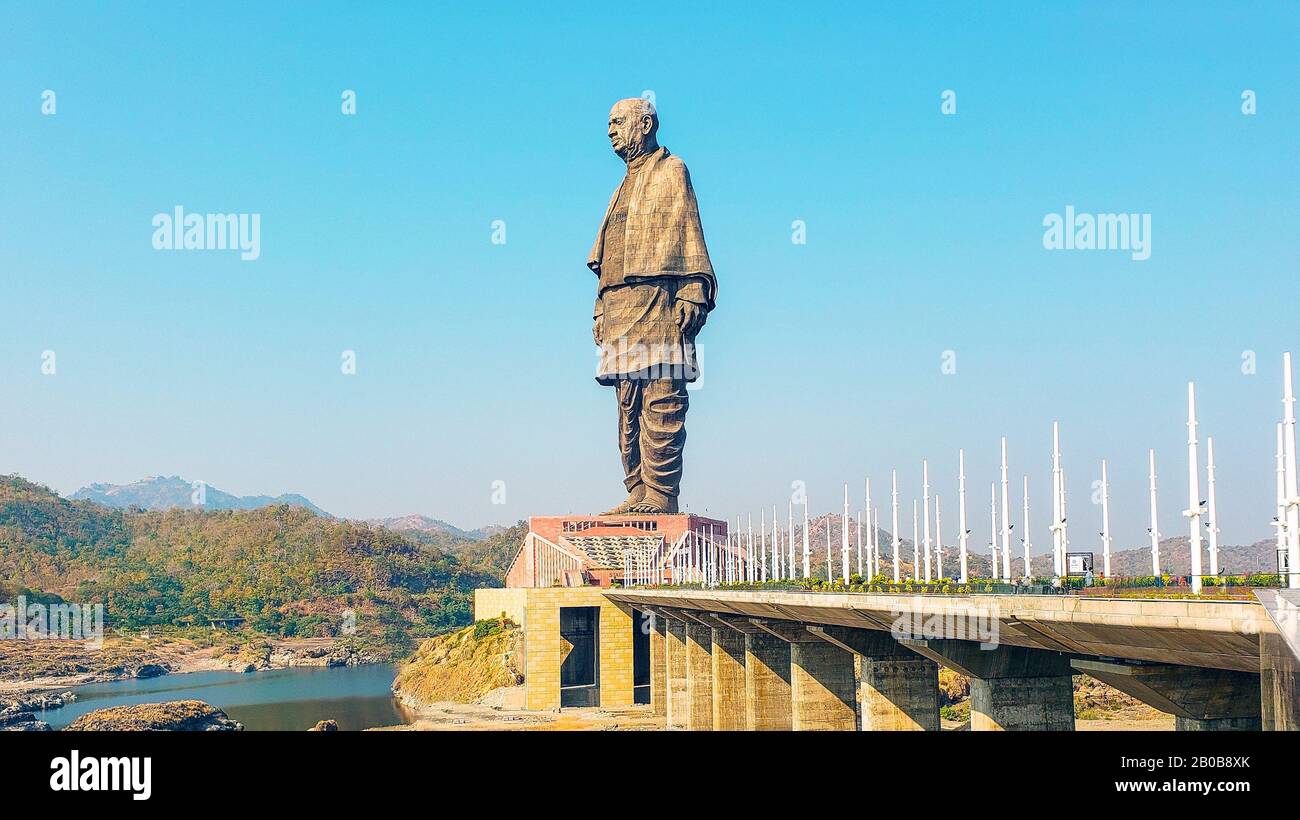 world biggest statue, statue of unity at the Western part of India near the bank of the river the Narmada Stock Photo