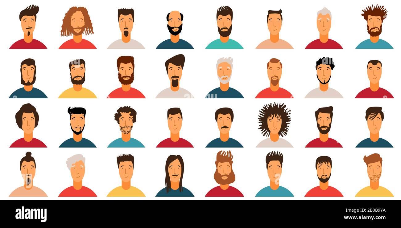 Young Man Avatar flat style vector icon set. Male Faces icon design  collection with different styles of hairstyle, beard, mustache. Portrait  avatars Stock Vector Image & Art - Alamy