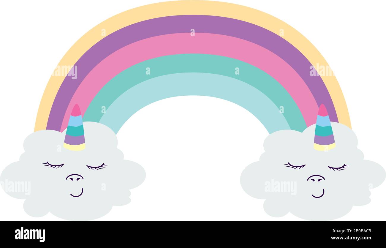 cute rainbow with clouds unicorn kawaii style Stock Vector Image & Art ...