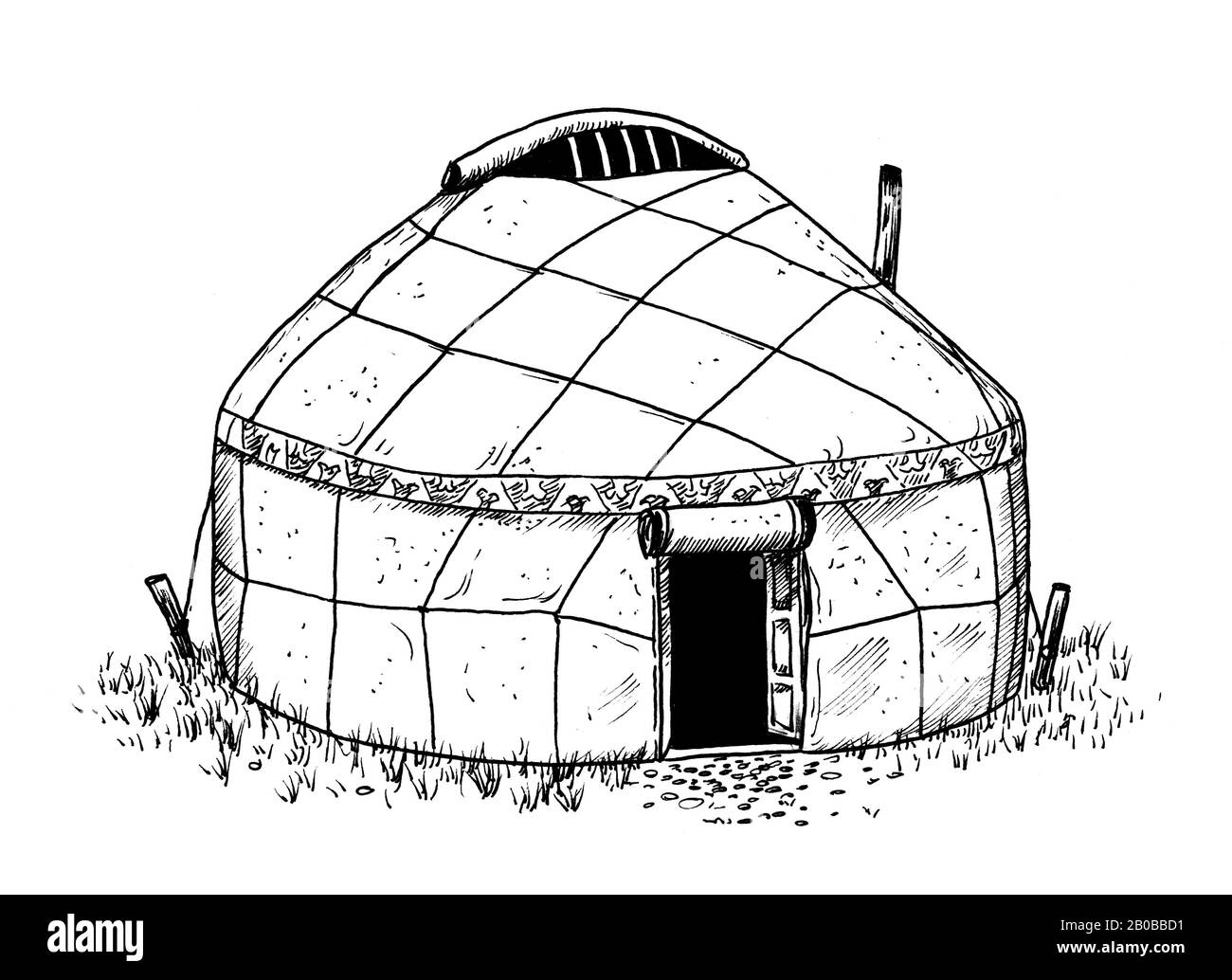 Drawing of Kyrgyz yurt. Stock Photo