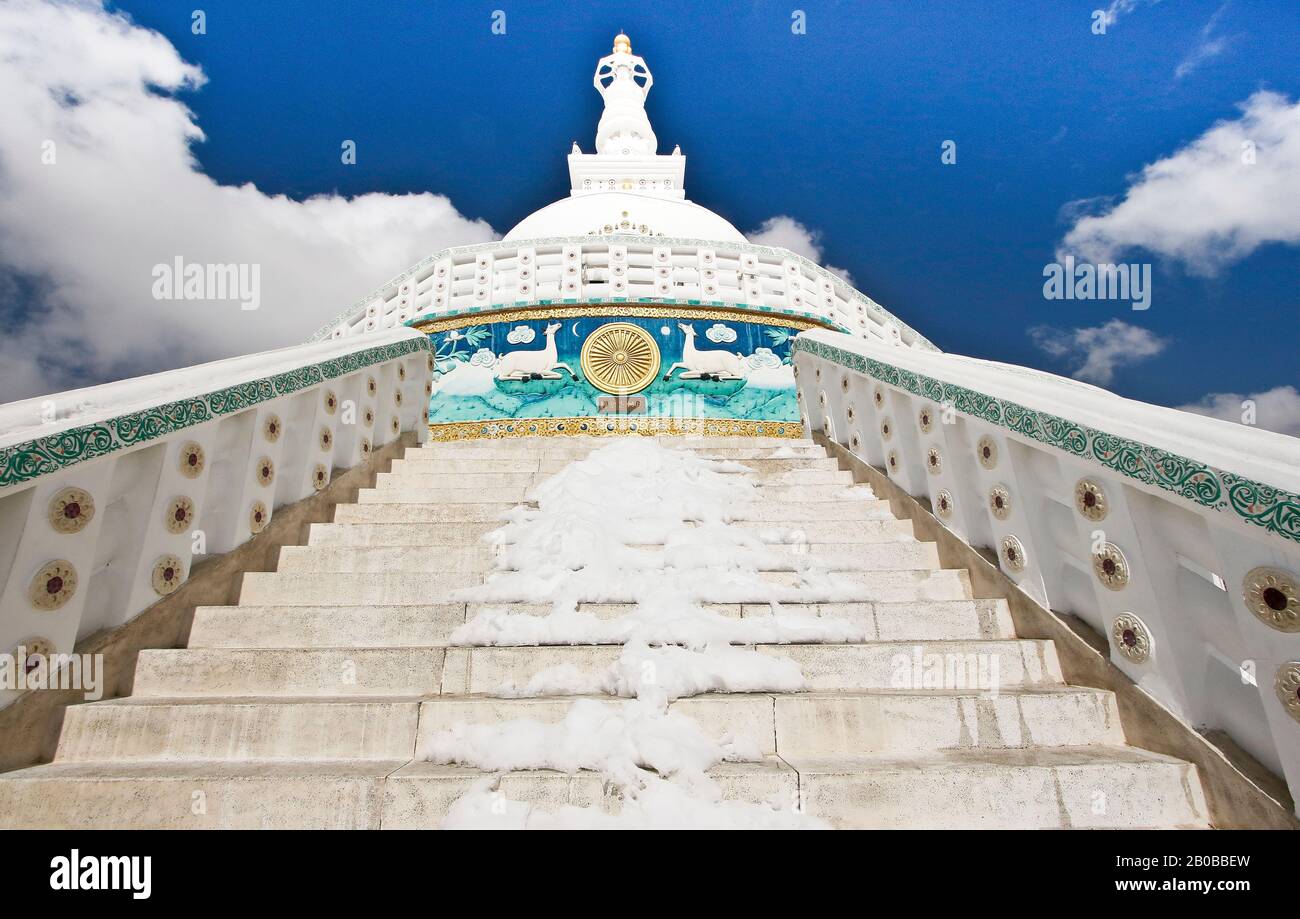 Shanti stupa in  Leh, Himalayas. Ladakh, India Stock Photo