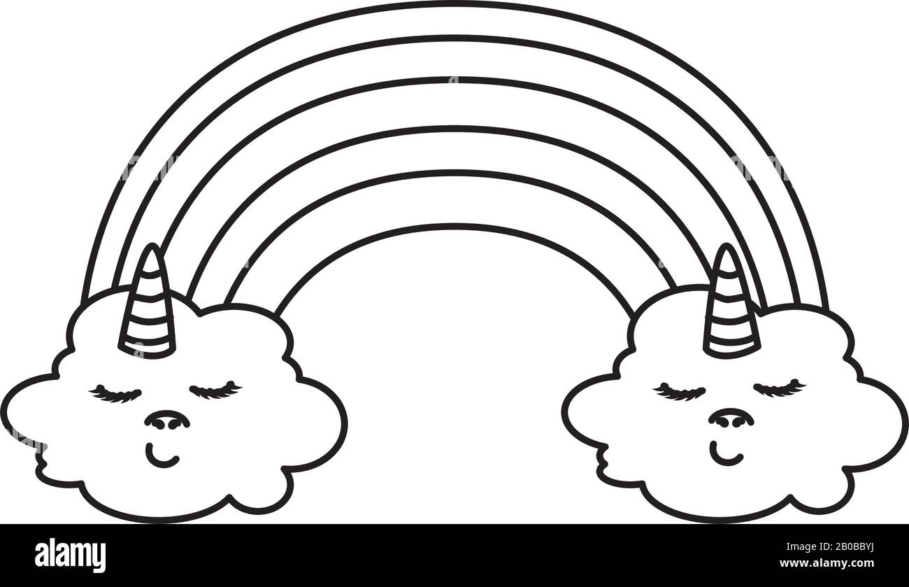cute rainbow with clouds unicorn kawaii style Stock Vector Image & Art ...