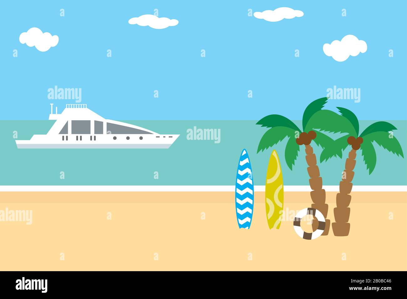 Cartoon tropical beach, flat vector illustration Stock Vector Image ...