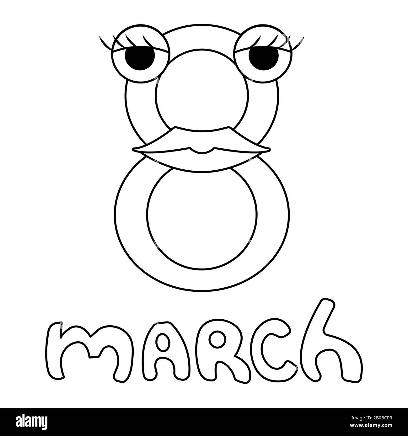 women's day design. 8 march with lips and eyes cartoon. white background isolated outline stock vector illustration Stock Vector