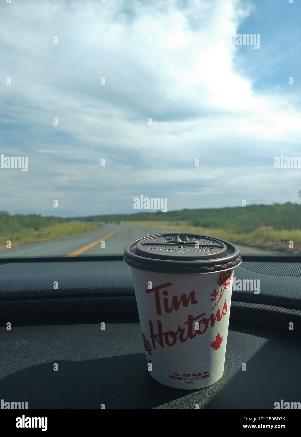 Tim Hortons Coffee Cup On Car Dashboard Travel Canada Stock Photo Alamy