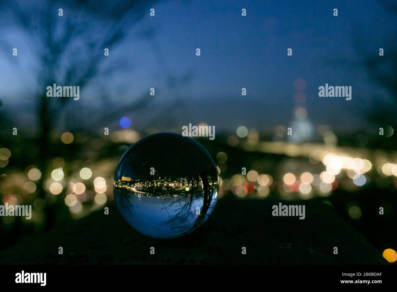 Turin from above, seen through the glass sphere Stock Photo