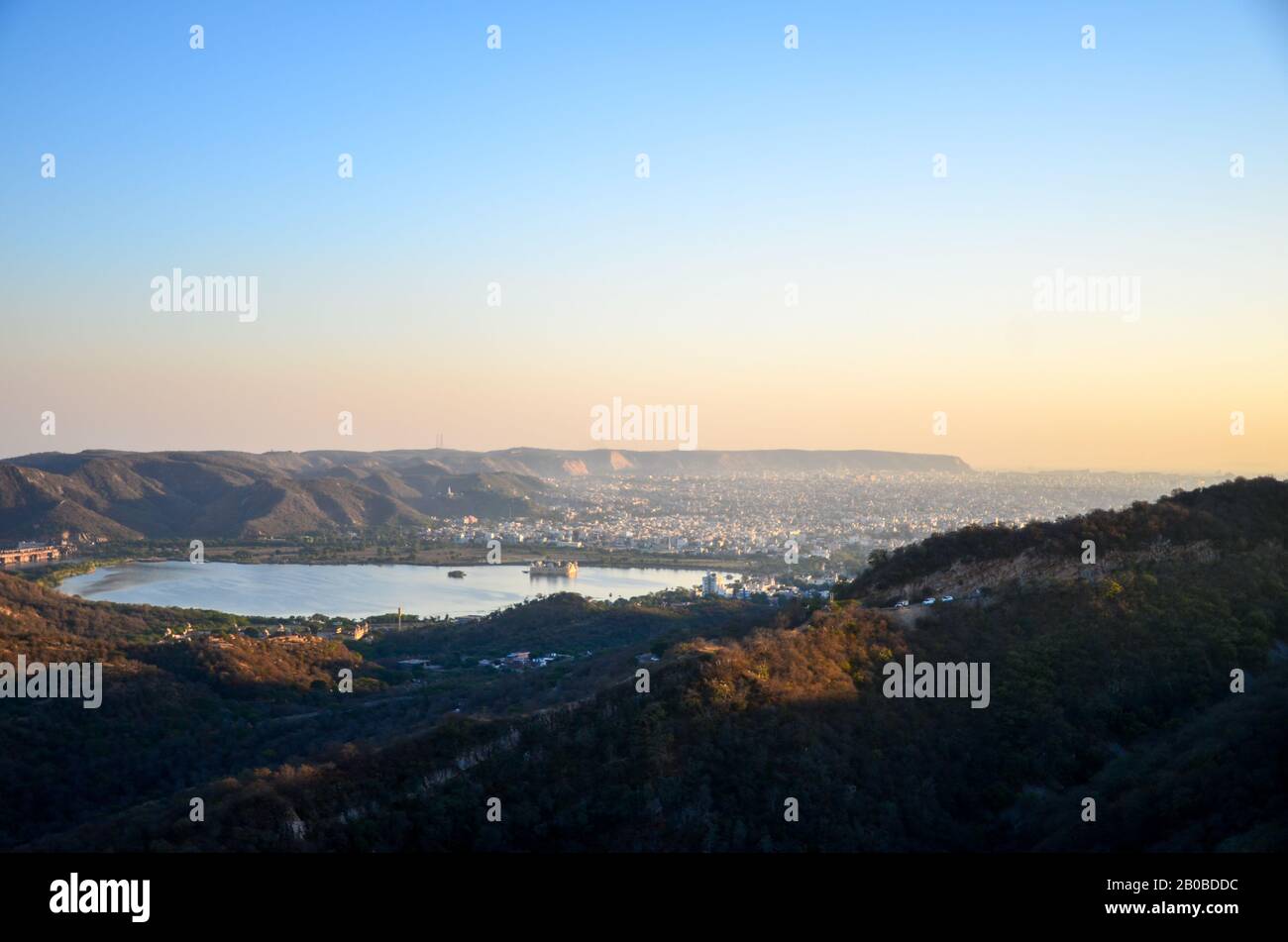 Evening view of Jal Mahal from Jaigarh Fort, Jaipur, Rajasthan, India Stock Photo