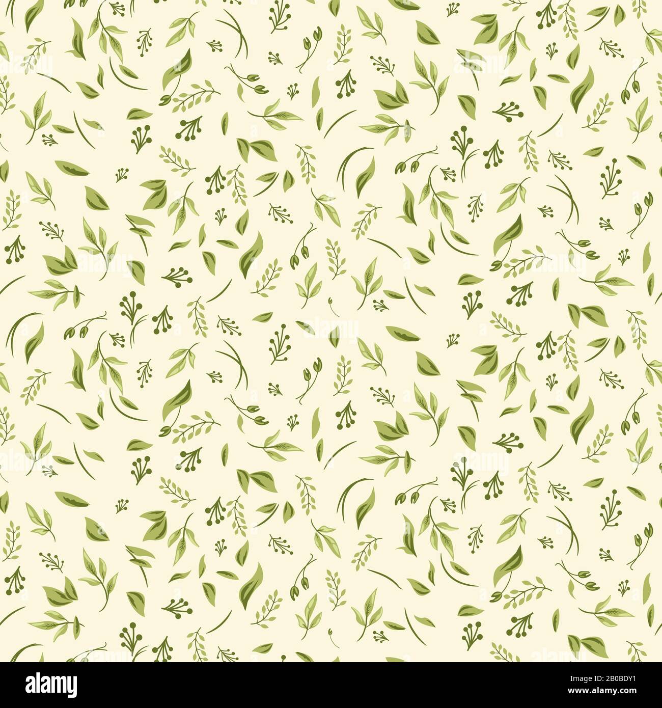 Foliage seamless pattern with plants and leaves. Vector green and white ...
