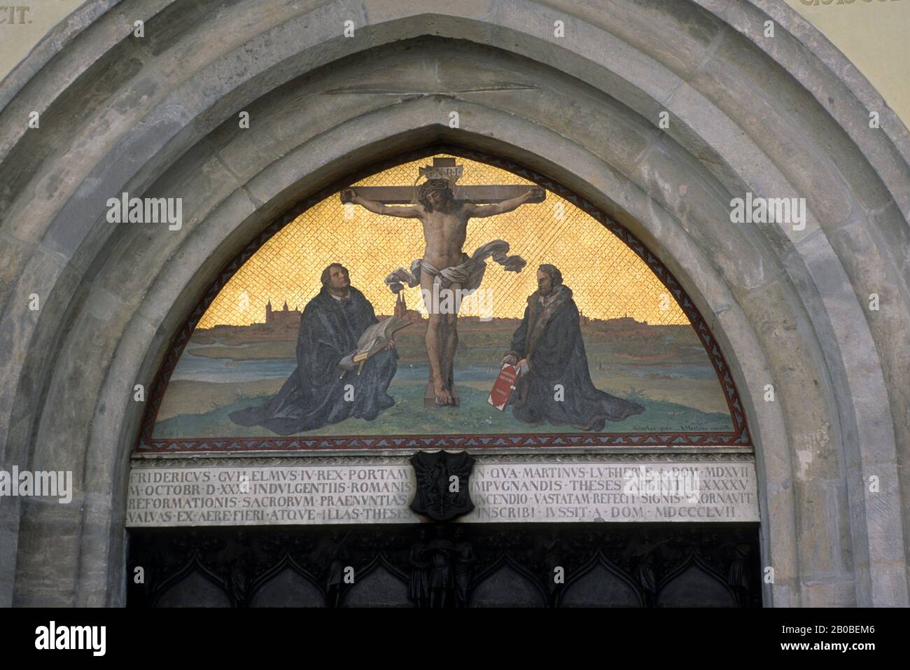 GERMANY, WITTENBERG, CASTLE CHURCH, DOOR WHERE MARTIN LUTHER NAILED HIS THESIS, DETAIL Stock Photo