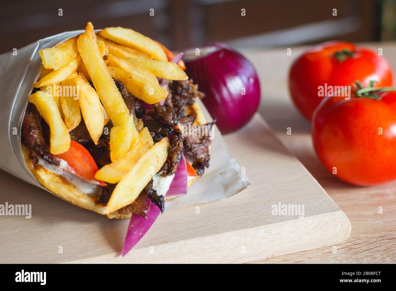 Greek Gyros pita with fresh salad ingredients Stock Photo Alamy