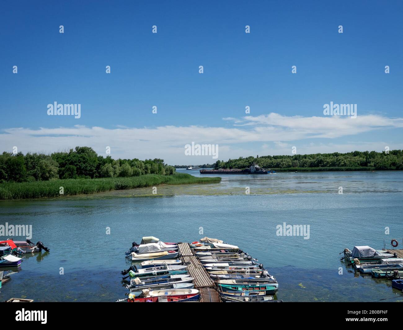 boathouse; boating station on river Volga, Russia Stock Photo
