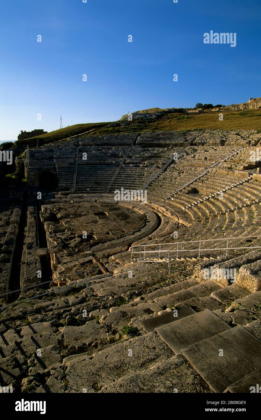 ITALY, SICILY, SYRACUSE, GREEK THEATRE CARVED OUT OF ROCK Stock Photo