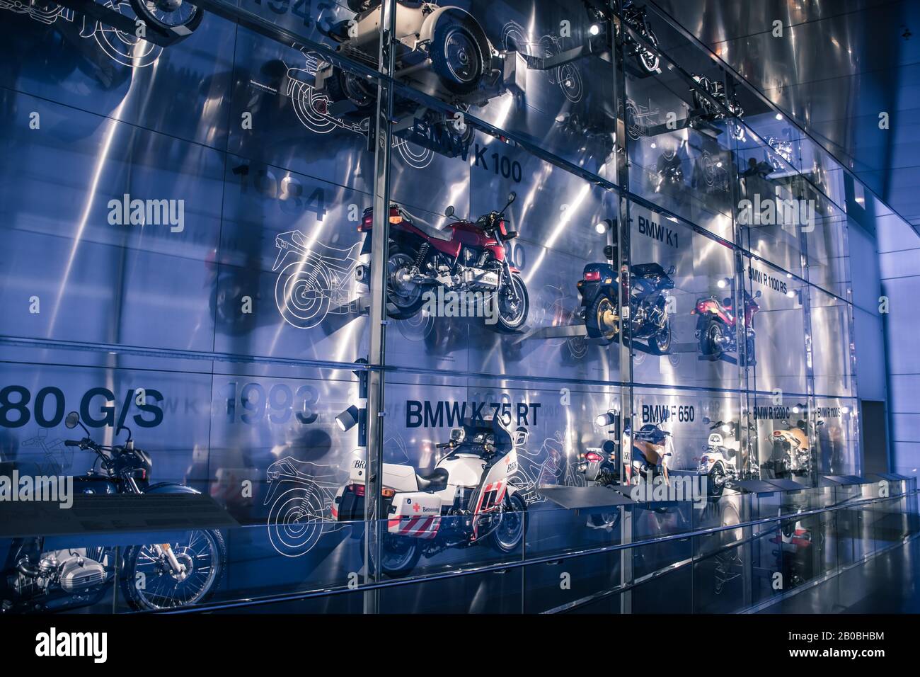 Munich/ Germany - May, 24 2019: history collection of BMW motocycles in BMW Museum/ BMW Welt Stock Photo