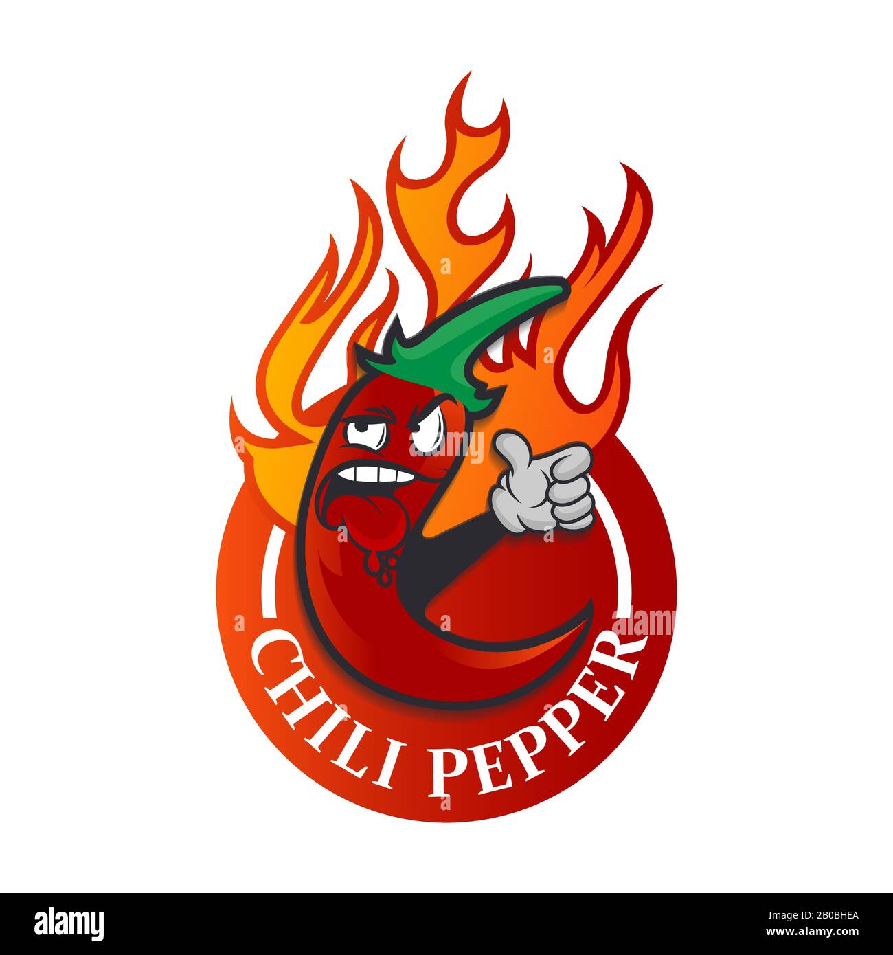 Chili Pepper Cartoon Mascot Logo template. Mexican Fast food logotype template. Isolated vector illustration. Stock Vector