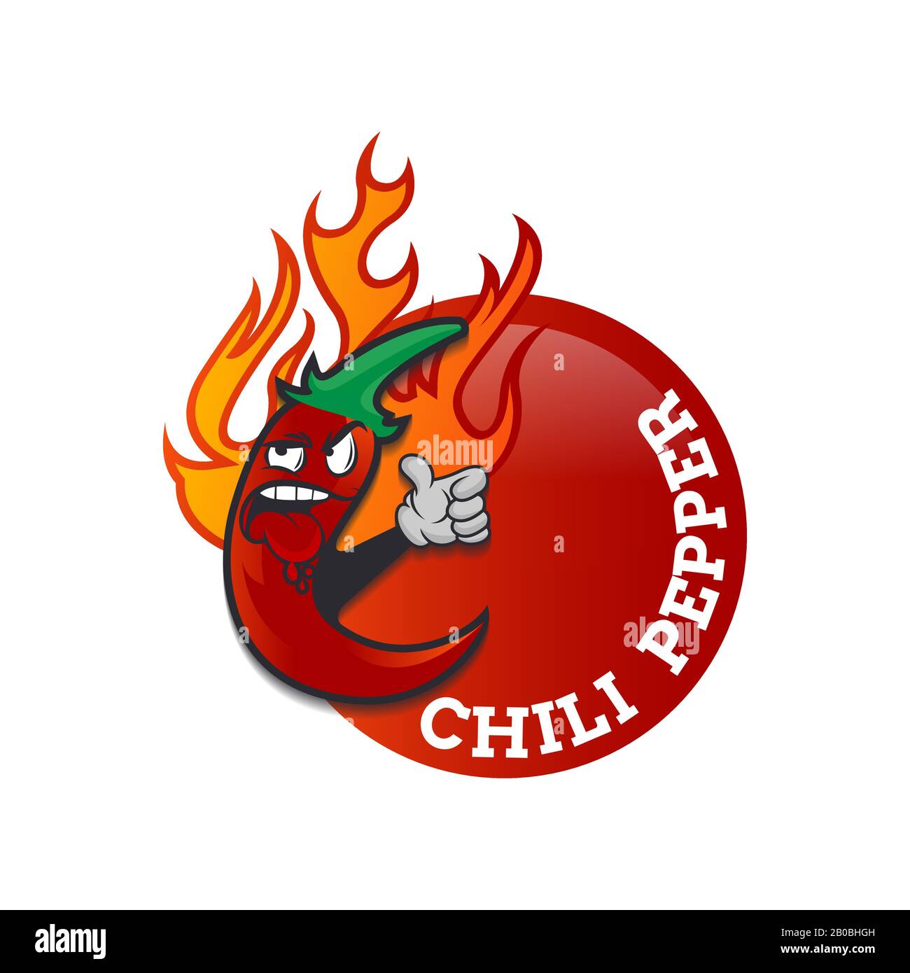 Chili Pepper Cartoon Mascot Logo template. Mexican Fast food logotype template. Isolated vector illustration. Stock Vector