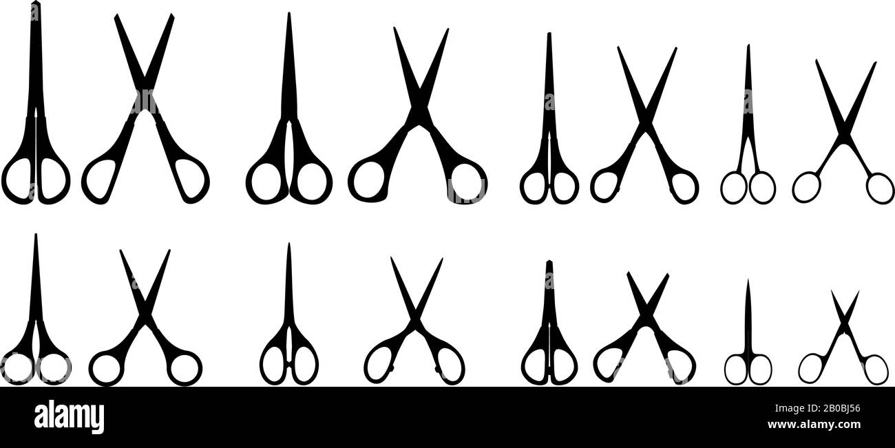 Different types of open and closed scissors icons Stock Vector