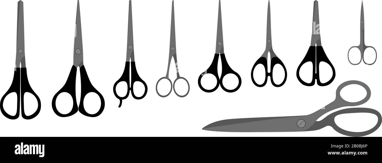Stationery, manicure, hairdresser and tailor's scissors icons. Stock Vector