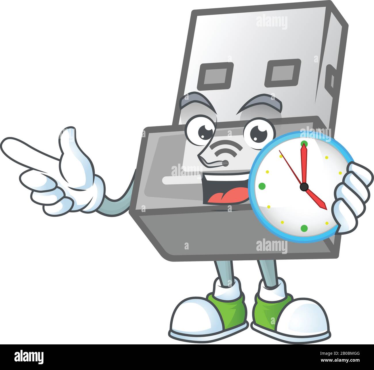 Wireless Card Computer Cartoon USB wireless adapter cartoon character style with a clock Stock Vector ...