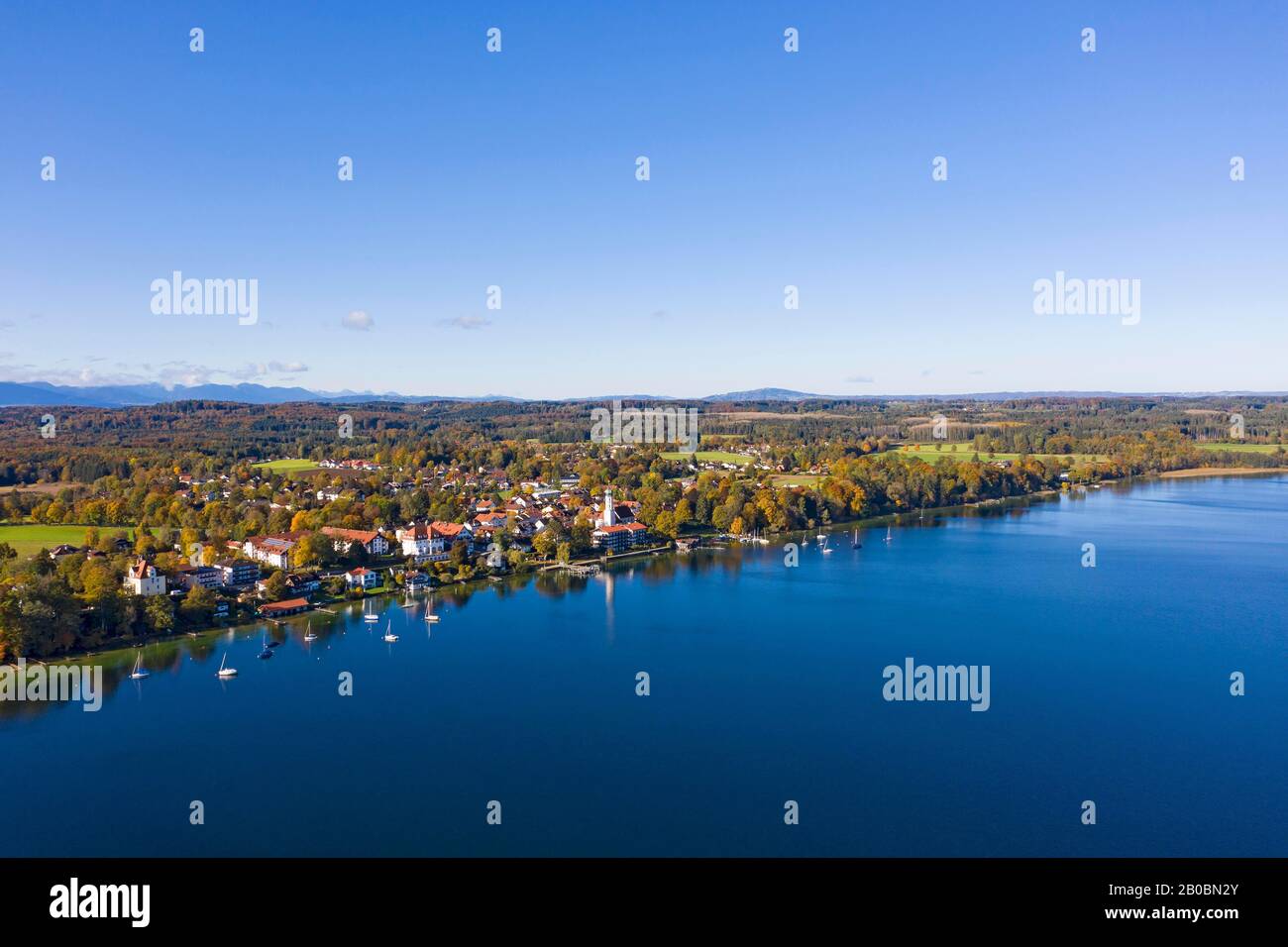 Seeshaupt am Starnberger See, aerial view, Fuenfseenland, Upper Bavaria, Bavaria, Germany Stock Photo