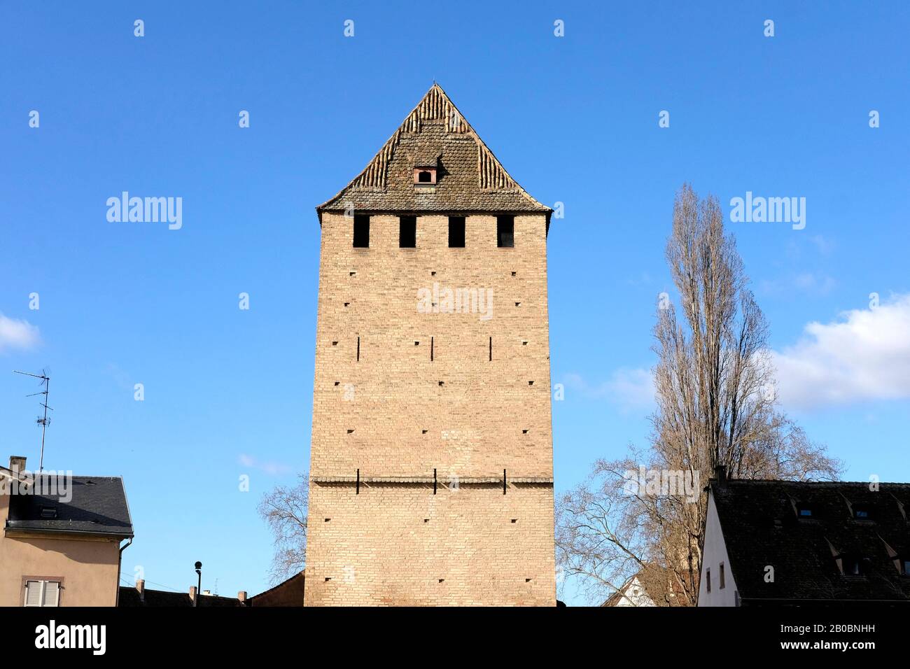 A close up view of one the guard towers in Strasbourg, France Stock Photo