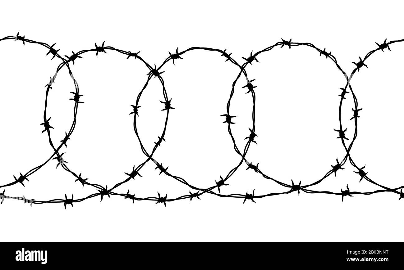 Seamless border of detailed black ravel barbed wire on white Stock ...