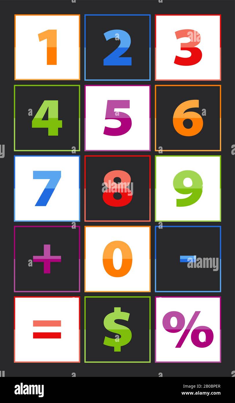The number Alphabet,  made orange,  blue, red, green, purple color.   Each letter is in the frame Stock Vector