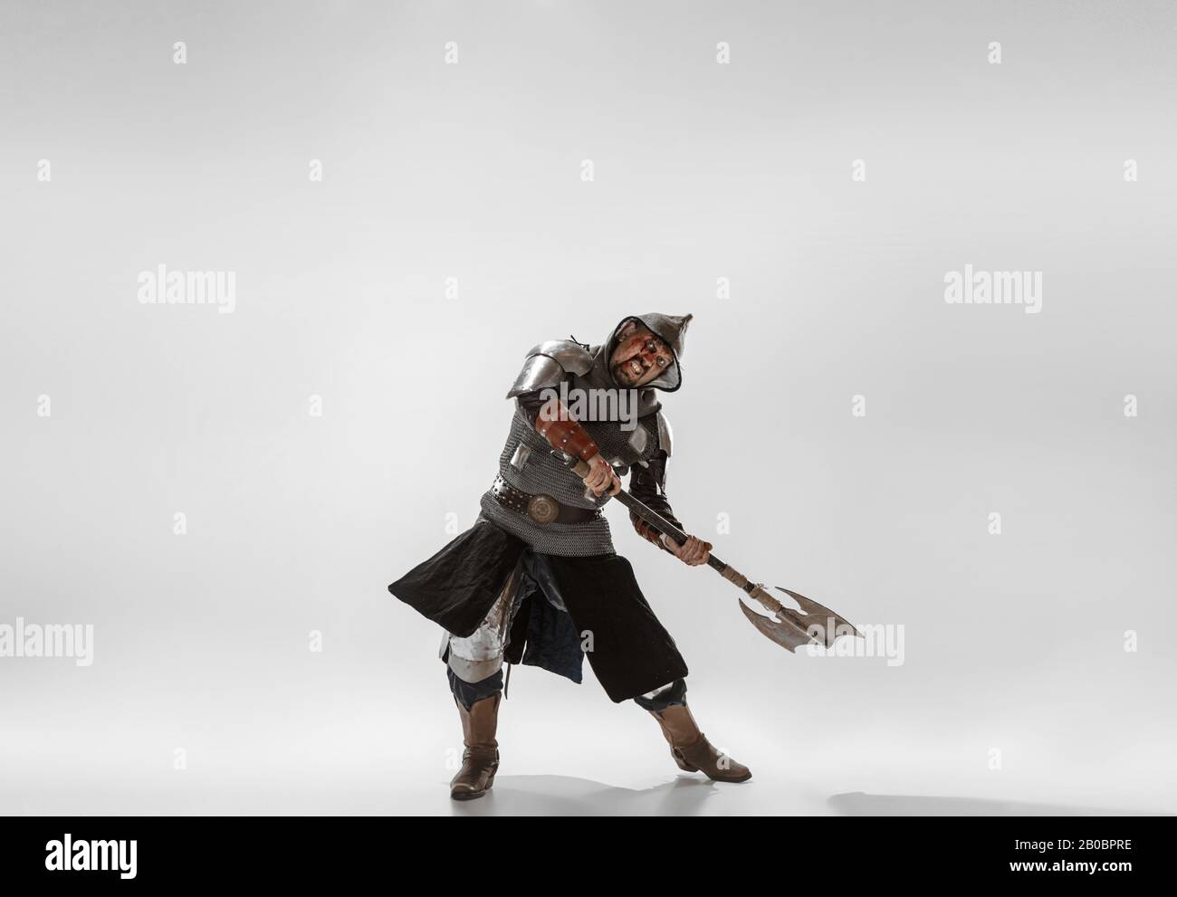 Brave armored knight with professional weapon fighting isolated on ...