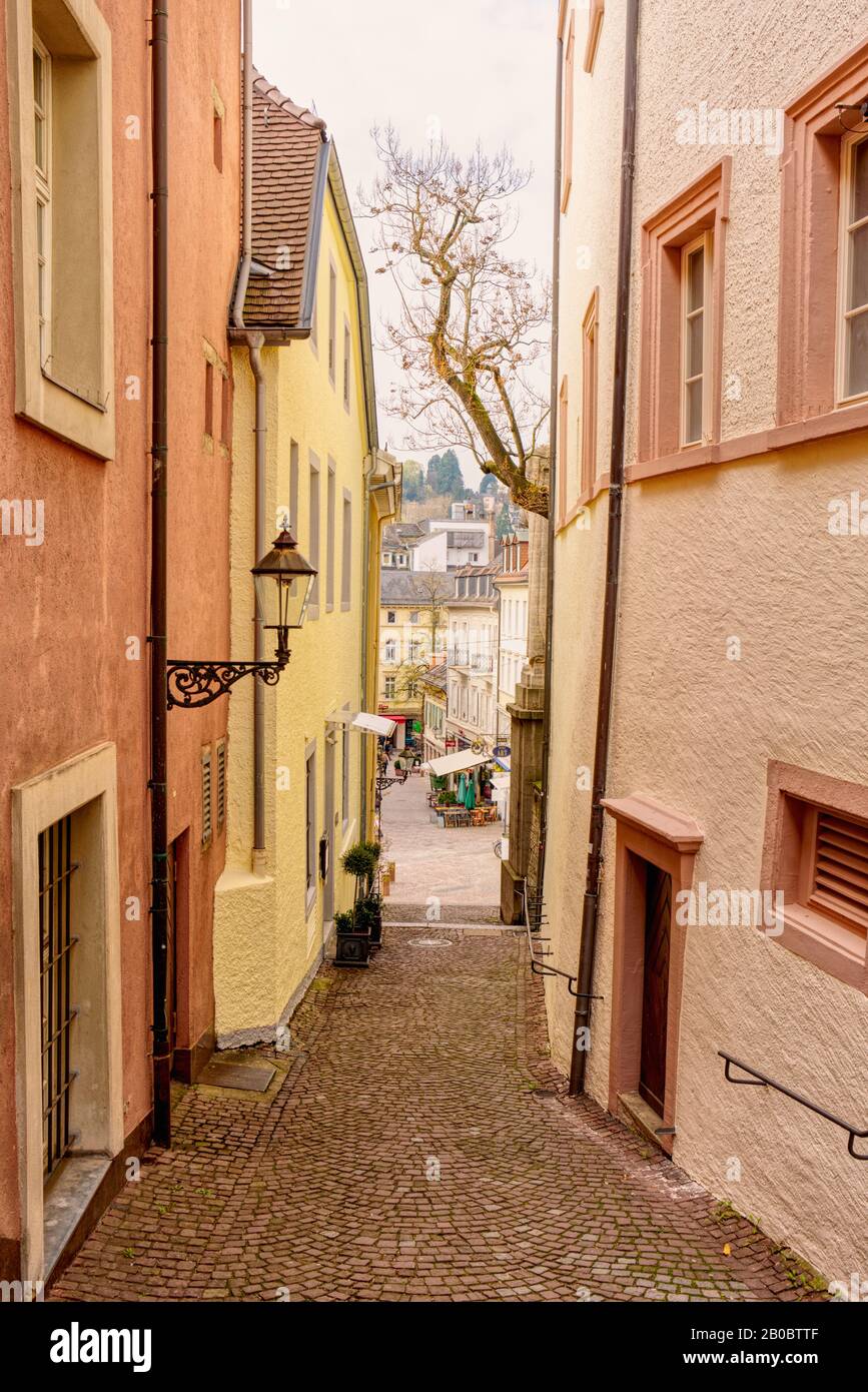 Romantic cobblestone alley in the old town of Baden-Baden, Baden-Wurttemberg, Germany. Stock Photo