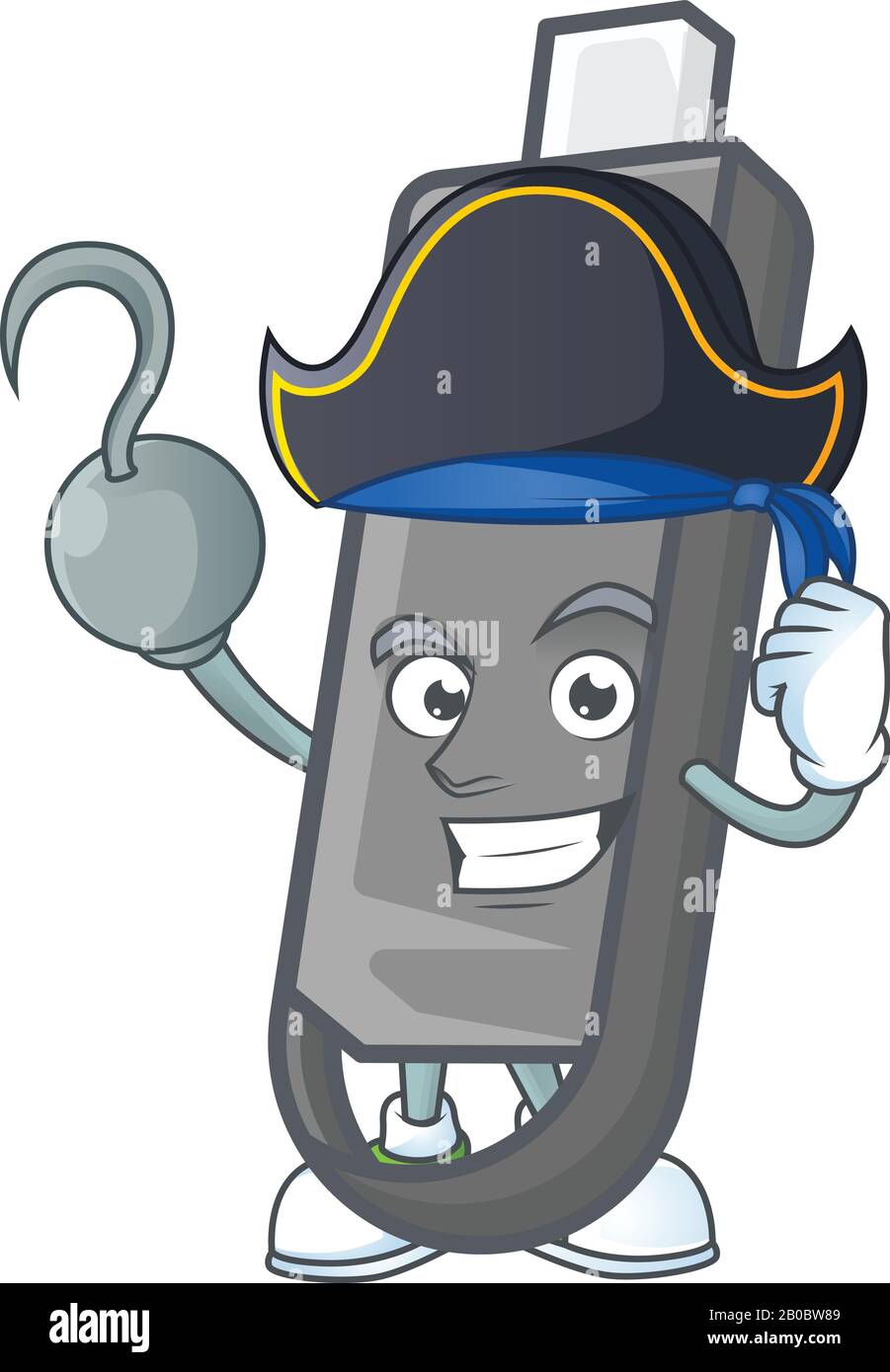 Calm one hand Pirate flashdisk mascot design wearing hat Stock Vector