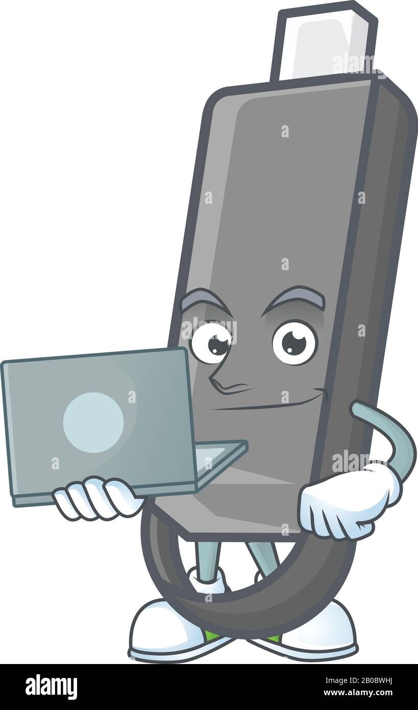 A smart flashdisk mascot icon working with laptop Stock Vector