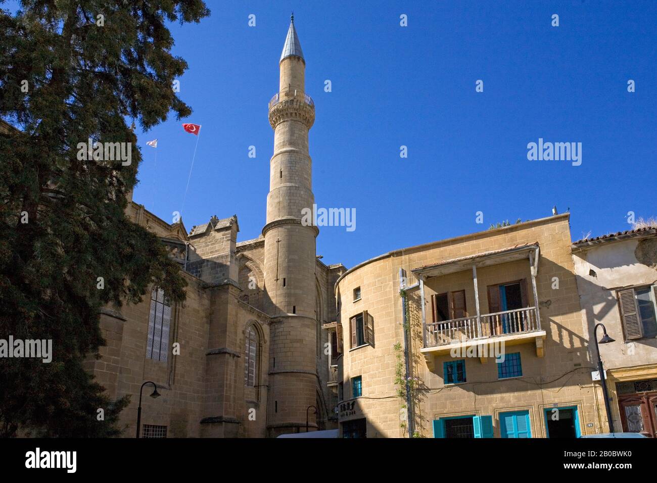 Selimiye Meydanı, North Nicosia, Northern Cyprus, with mosque and minaret Stock Photo
