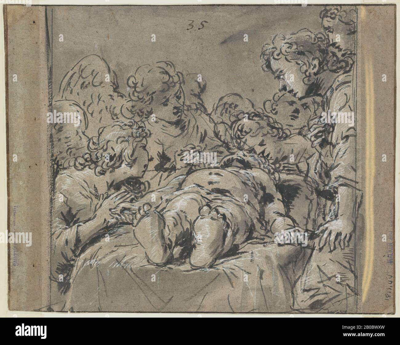 Leonard Bramer, Dead Christ with Angels (a&b), 1614-1627, brush and black ink and grey wash on brown laid paper, 6 1/2 in. x 8 1/4 in. (16.5 cm. x 20.9 cm.) Stock Photo