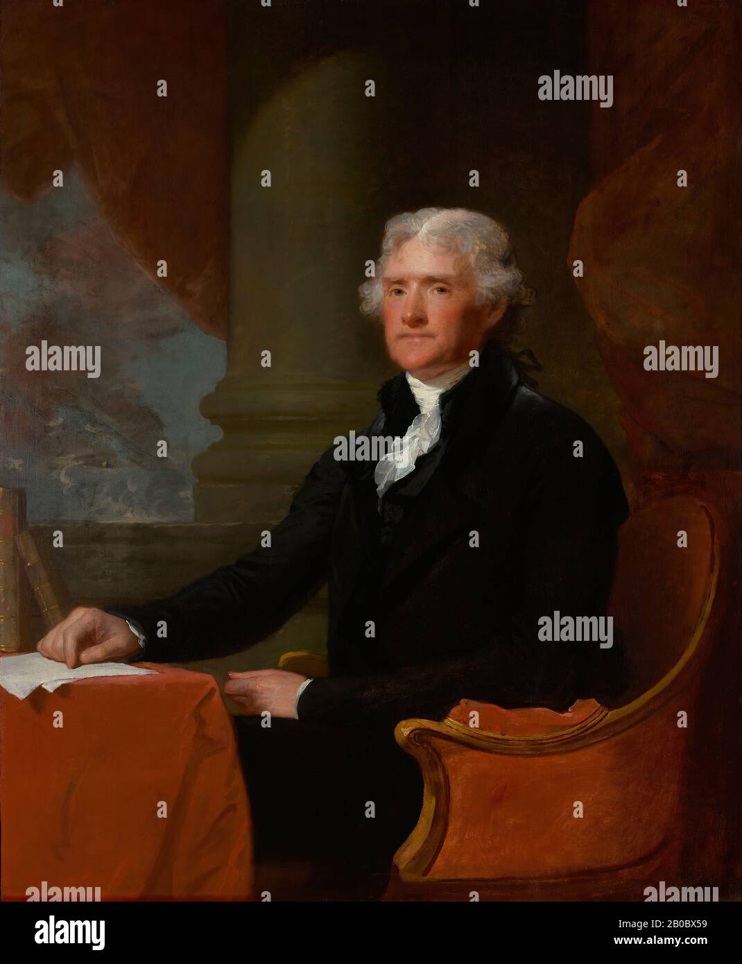 Gilbert Stuart, Portrait of Thomas Jefferson, ca. 1805-1807, oil on canvas, 48 1/2 in. x 39 7/8 in. (123.19 cm x 101.28 cm), James Bowdoin III greatly admired Thomas Jefferson's republican principles and felt a kinship with his interest in art and culture. After Jefferson appointed him Minister Plenipotentiary to the Court of Spain, Bowdoin offered his services to acquire paintings and sculpture for the President while abroad. Indeed, shortly before his departure for Europe in 1805, Bowdoin presented to Jefferson a marble copy of an antique sculpture in the Vatican's collection that he believe Stock Photo