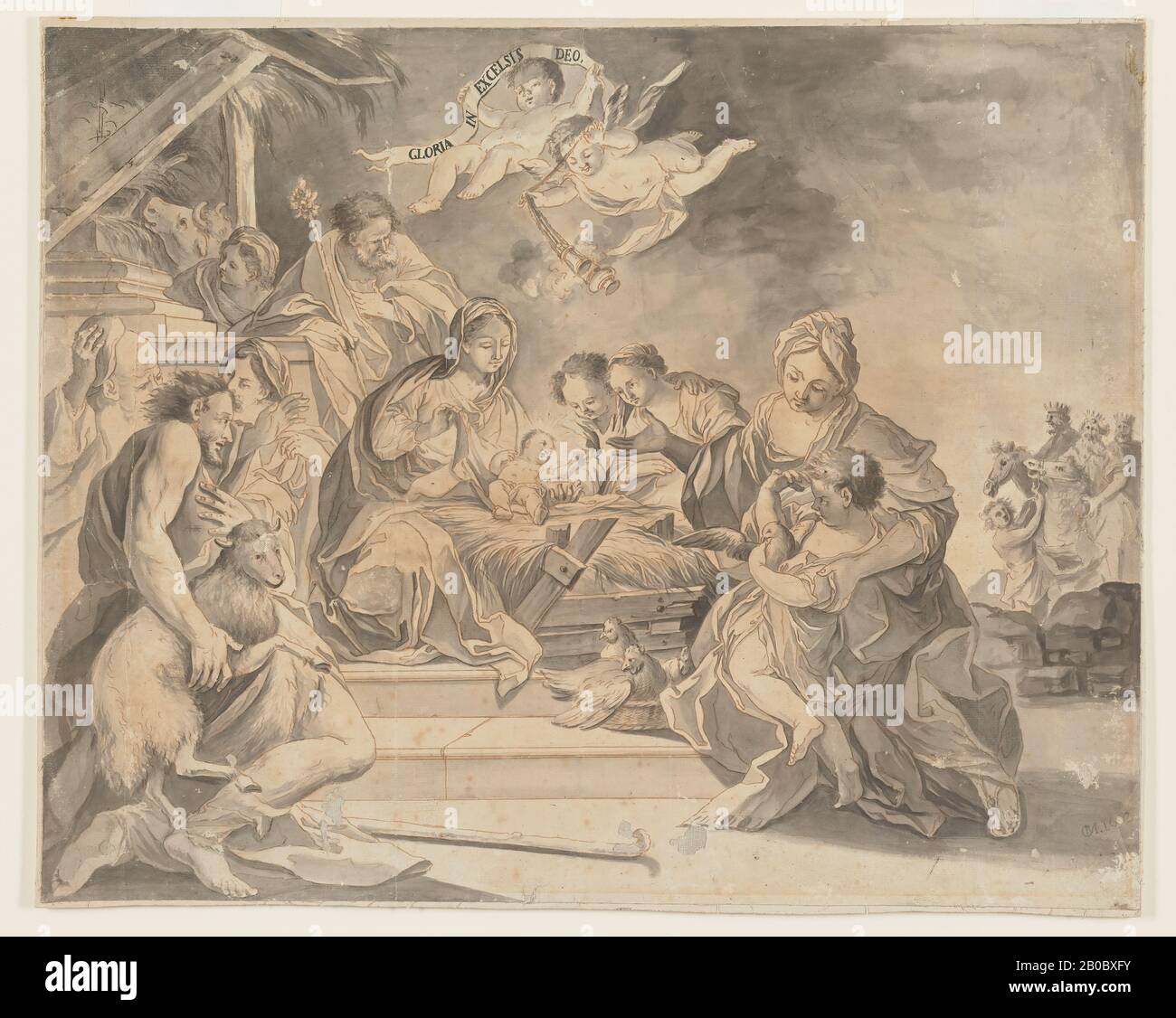 Carlo Maratti, The Nativity, 1625-1713, wash on paper Stock Photo