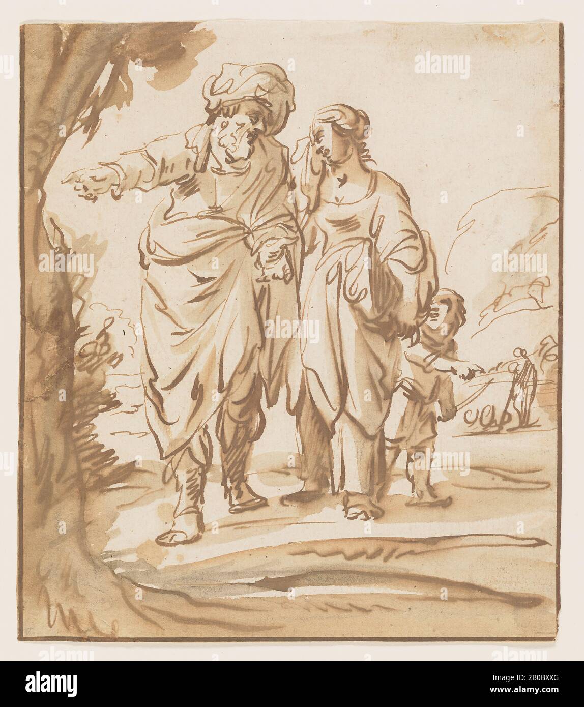 Pieter Jansz., The Expulsion of Hagar, 1602-1672, pen and brown ink and brown and grey washes over traces of graphite on paper, 7 1/2 in. x 6 1/2 in. (19 cm. x 16.5 cm.) Stock Photo