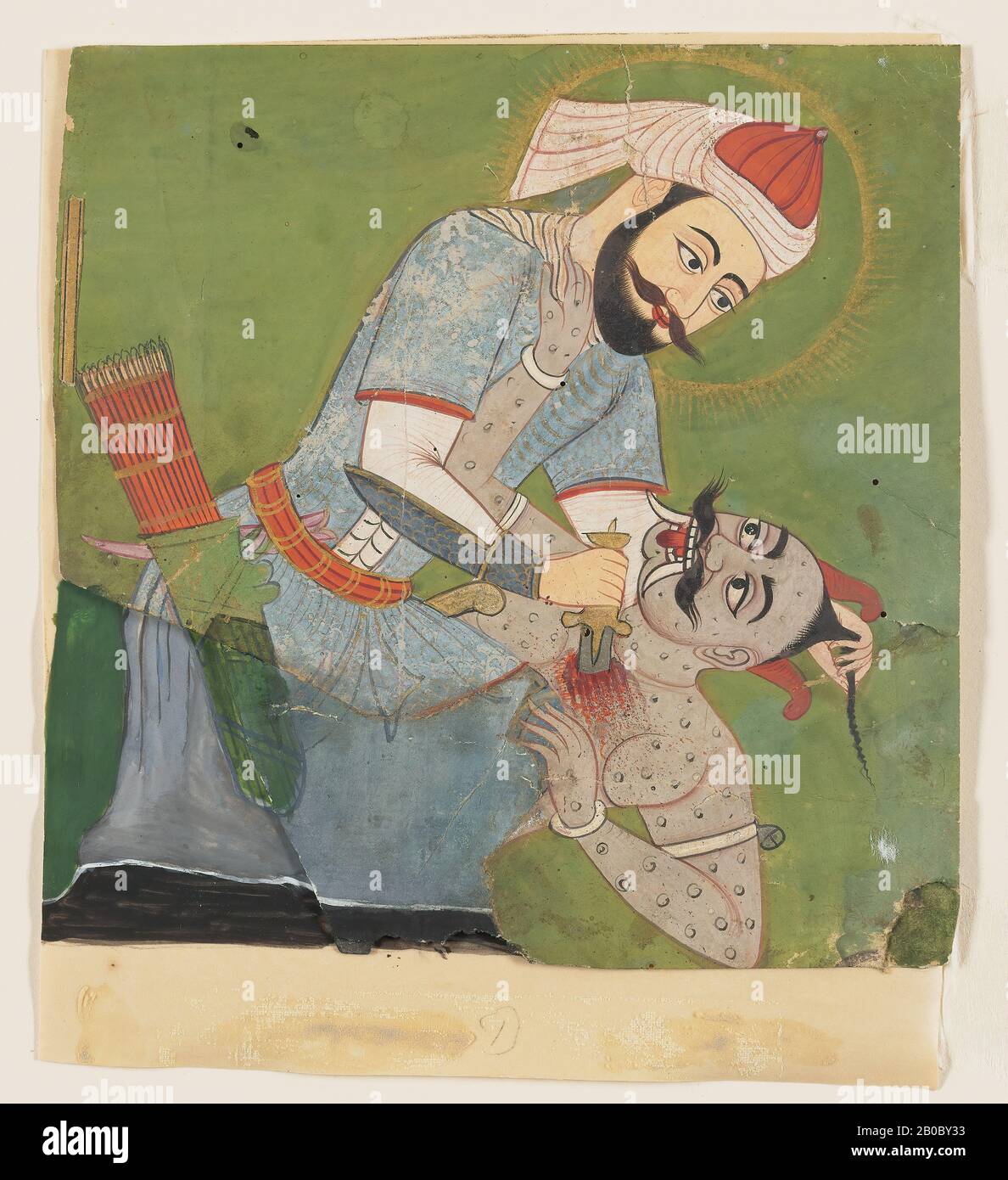 Unknown Artist (Persian), Rustam and Afrasiyab, 1600-1700, watercolor, gilding on paper, 6 1/8 in. x 6 1/16 in. (15.5 cm. x 15.4 cm.) Stock Photo