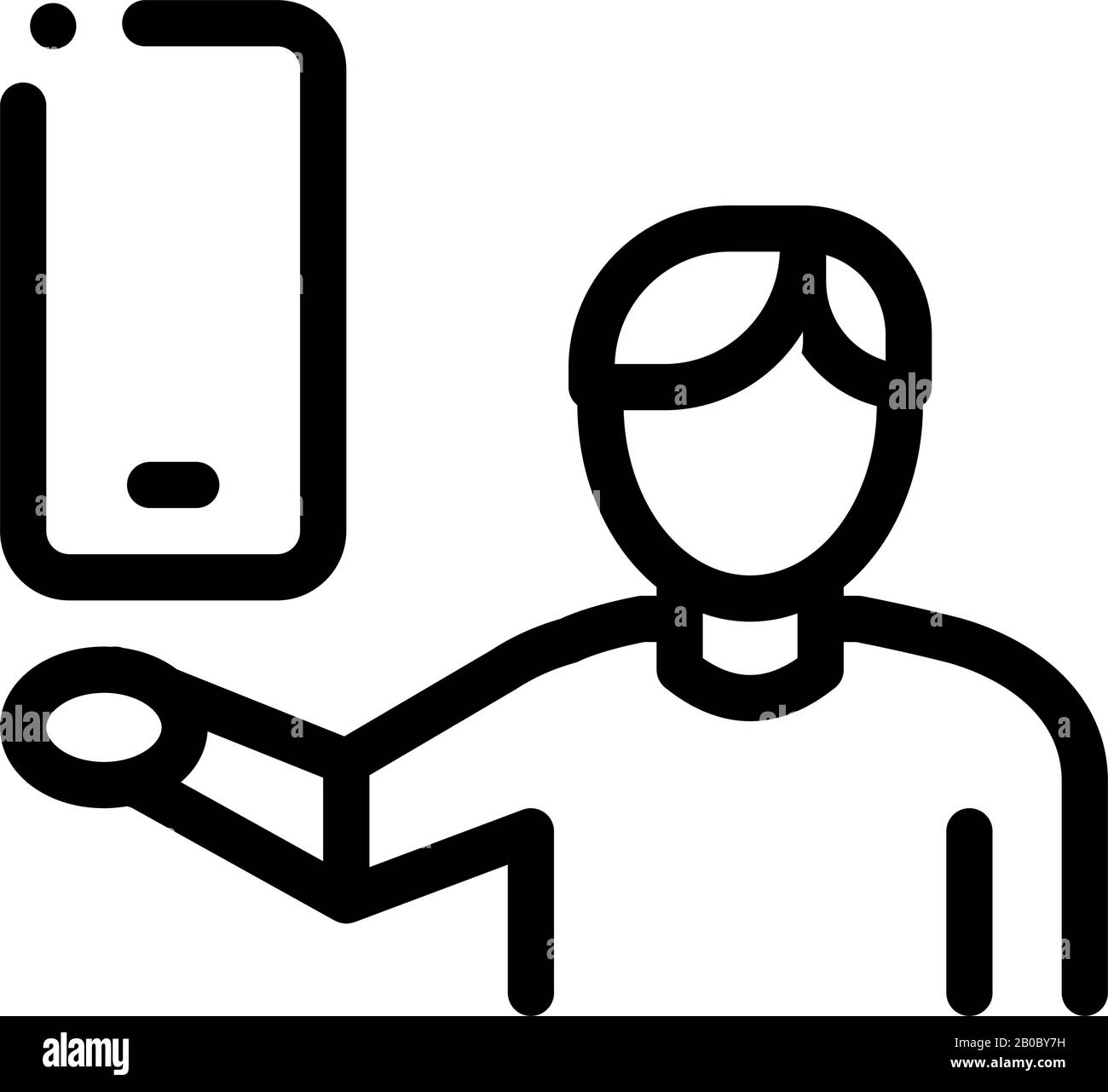 Man Hold Phone Icon Vector Outline Illustration Stock Vector