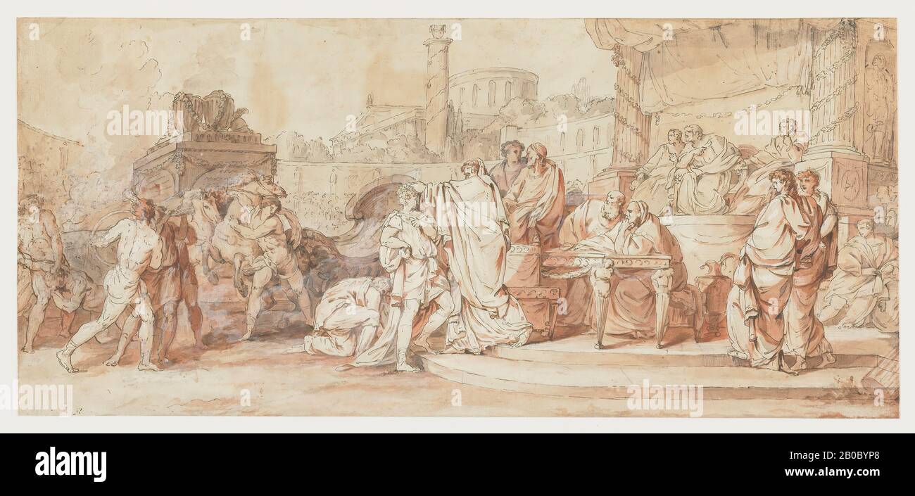 Jean-Pierre Saint-Ours, Classical Award Ceremony, 1754-1837, pen and black ink, red, grey, and brown washes on paper, 9 in. x 19 7/8 in. (22.86 cm. x 50.48 cm.) Stock Photo
