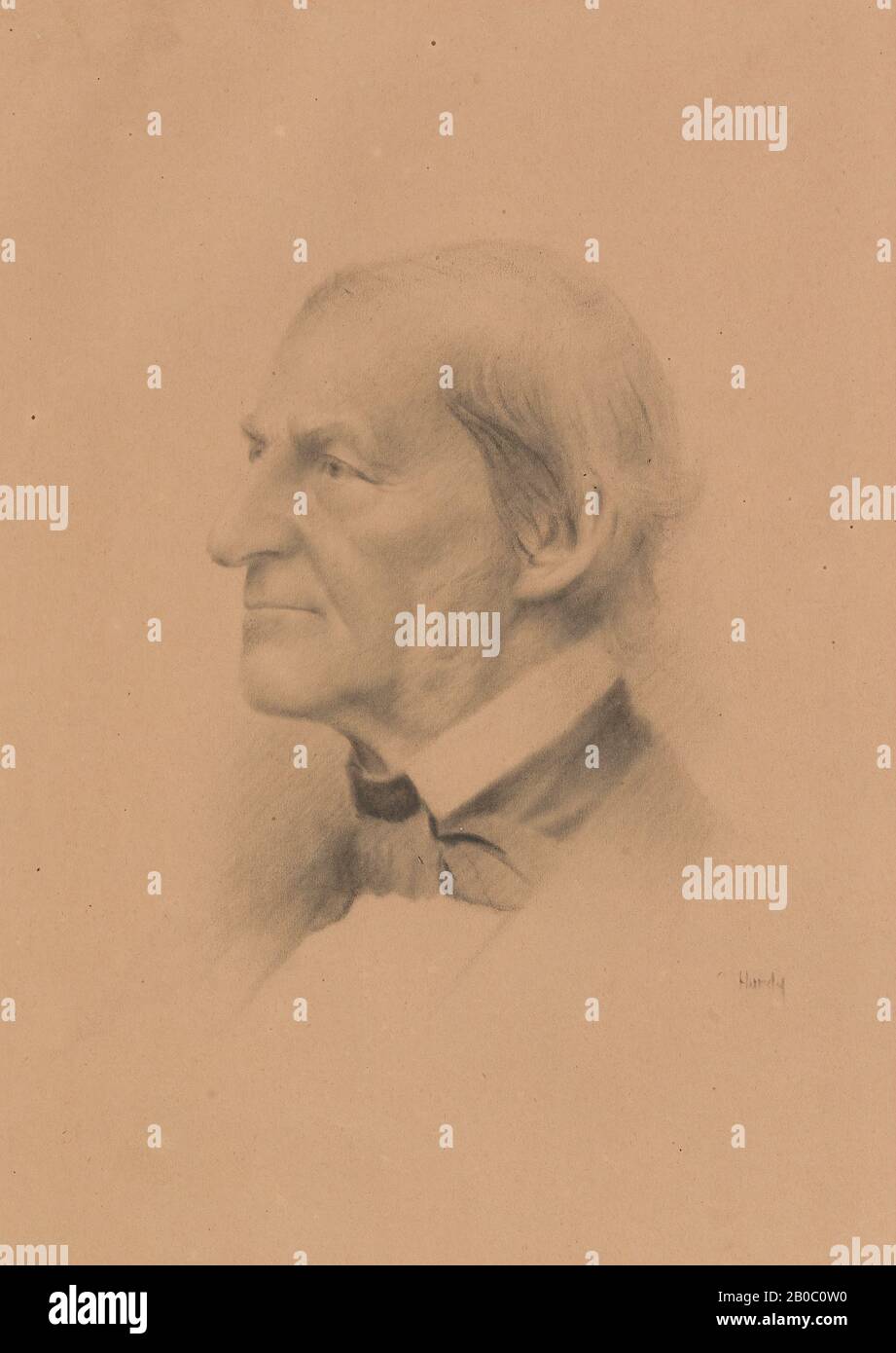 Hardy, Portrait of Ralph Waldo Emerson, 1870-1900, charcoal on brown wove paper, 12 3/16 in. x 9 1/16 in. (30.96 cm x 23.02 cm Stock Photo