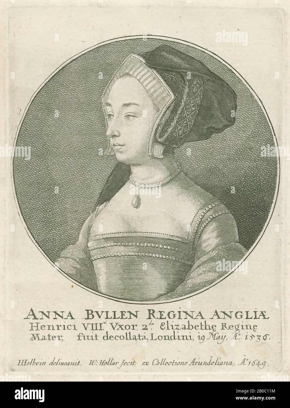 Wenceslaus Hollar, Portrait of Anne Boleyn, 1649, etching on paper Stock Photo