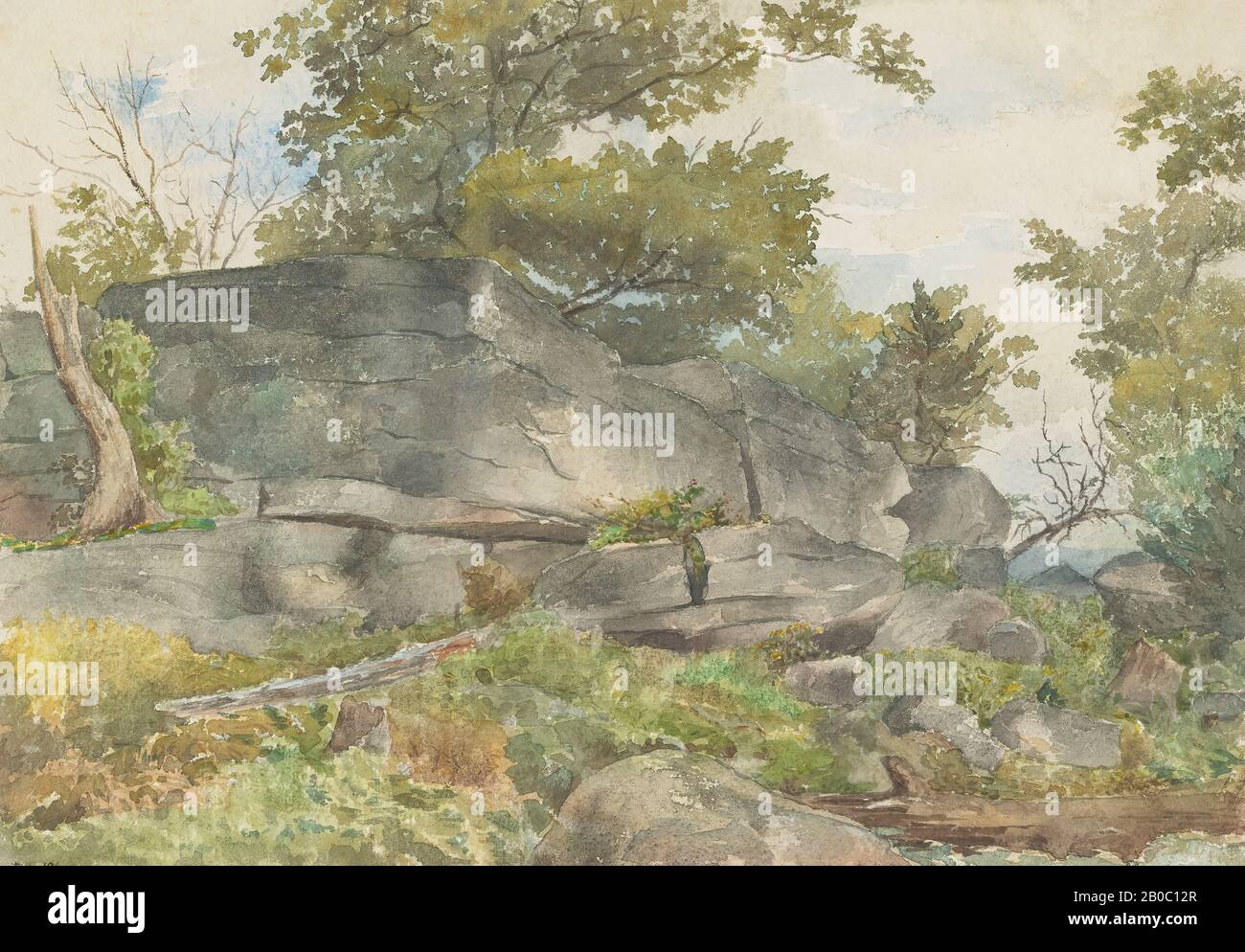 Augustus Abel Gibson, Bastion Rock, E. Fryeburg, 1882, watercolor over graphite on off-white wove paper, 11 1/4 in. x 16 3/16 in. (28.58 cm. x 41.12 cm.) Stock Photo