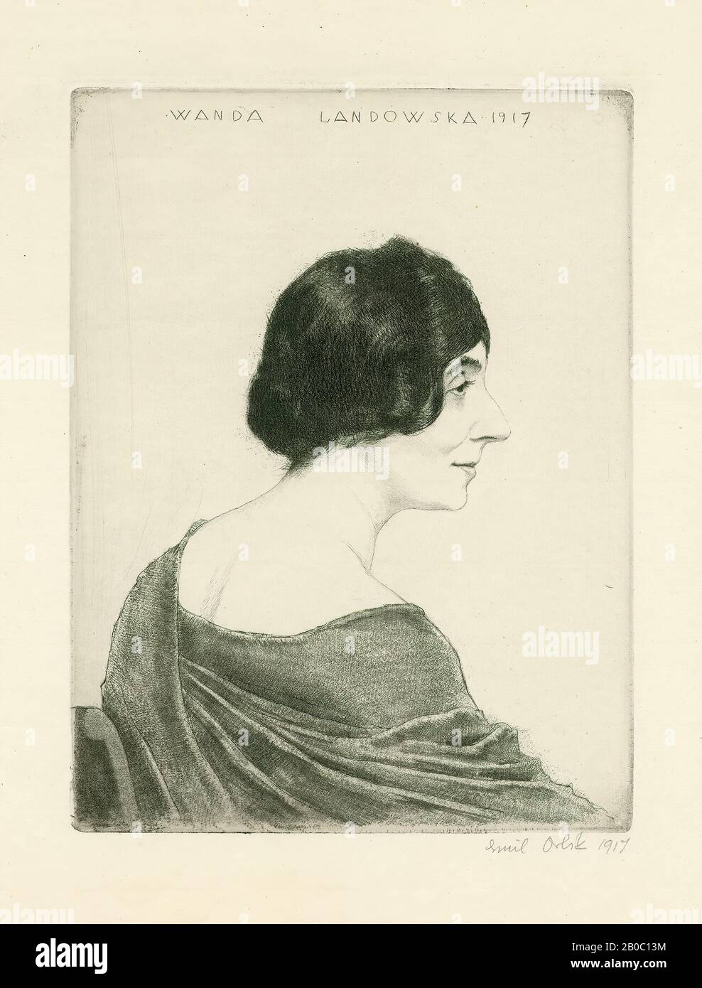 Emil Orlik, Wanda Landowska, 1917, etching and aquatint on paper, 9 1/4 in. x 7 in. (23.49 cm. x 17.78 cm.) Stock Photo