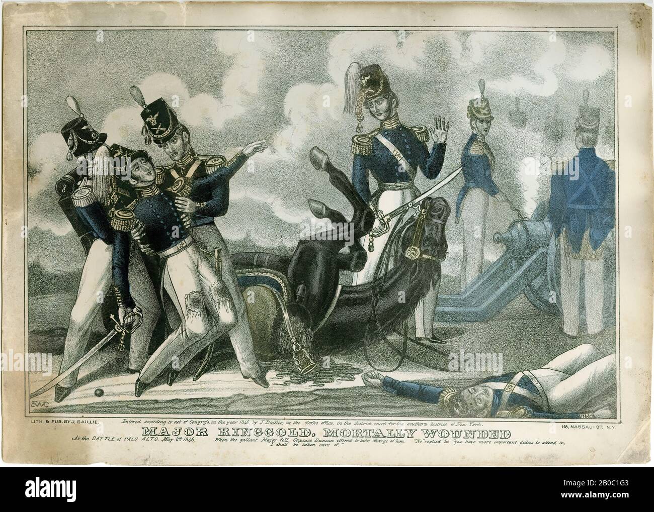 A. W. C., Part of a Collection of Mexican-American War Prints, Major Ringold, Mortally Wounded (At the Battle of Palo Alto, May 8, 1846), 1846, color lithograph on paper, 10 in. x 14 1/16 in. (25.4 cm x 35.72 cm Stock Photo